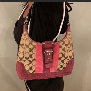 Coach tan purple and pink bag